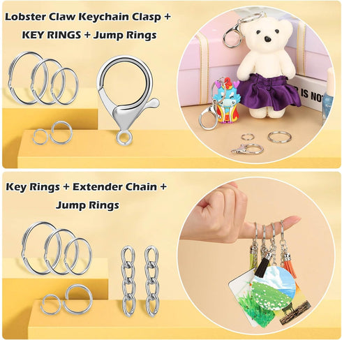 PAXCOO 300PCS Keychain Making Kit, Keychain Craft Supplies Including Key Chain Clips, Lanyard Snap Hooks, Key Rings and Jump Rings for Key Chain M...