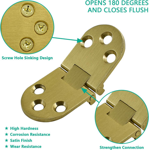 4pcs Round Edge Hinge Brass Butler Tray Hinge with Screws, 180 Degree Folding Flip Top Hinge for Hable Cabinet Closet Door Furniture...