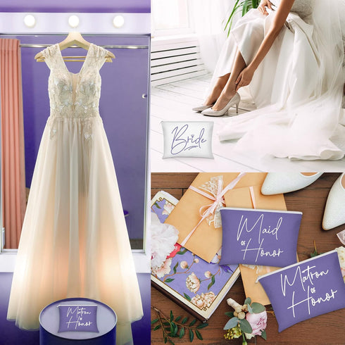 8 Pieces Bridesmaids Makeup Bag Wedding Bridal Makeup Bag Cosmetic Canvas Bag Matron of Honor Bag Wedding Print Cosmetic Bag for Women Brides Brid...