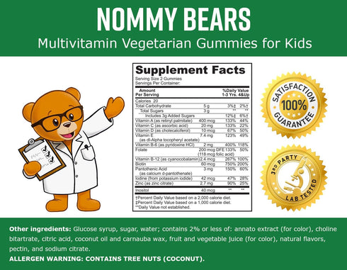 MULTIVITAMIN Gelatin-Free Gummies: for Kids, Children, Teens, Nom Nom Yummy, 3 Delicious Flavors, 11 Essentials, Gluten-free, Halal Certified, Mom...