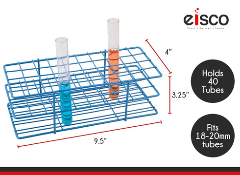 EISCO Wire Test Tube Rack - Holds 40 Tubes with 18-20mm Diameter - Epoxy-Coated Steel...