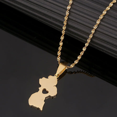 Stainless Steel Map of Guyana Pendant Necklace Gold Color Guayana Jewelry Republic of Guyana...
