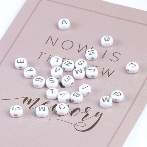 Song Xi 1200pcs Silver Letter Beads Bracelets White Round Acrylic Alphabet Beads 4x7mm White and Silver Letter Beads for Jewelry Making Crafts Chr...