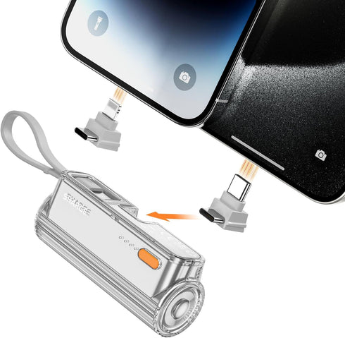 Flow Mini Portable Charger, 5000mAh Small Power Bank with Changeable Plugs and Built in Cable, Dual Output USB-C External Battery Compatible with ...