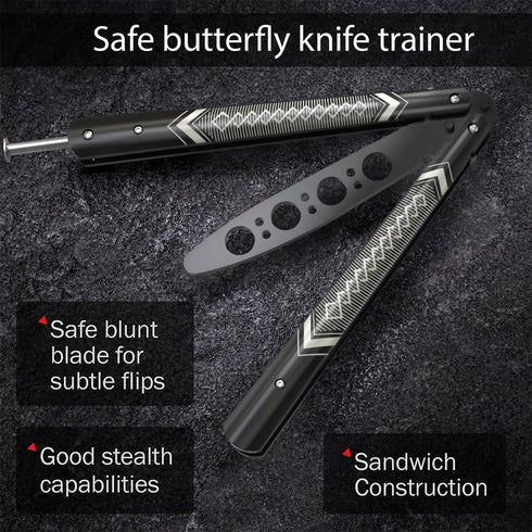 GOOD WORKER Butterfly Trainer - Practice Balisong Butterfly Knives NOT Real NOT Sharp Blade - Cool Design - Black Dull Trick Butterfly - Butter Fl...
