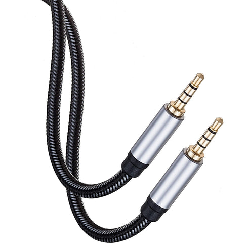 Male to Male Audio Cable 1Ft,3.5mm 4 Pole Nylon Braided Stereo Aux Cable/Auxiliary Cable/Aux Cord for Headphones, PS4,Phone, Tablets, Headset, PC,...
