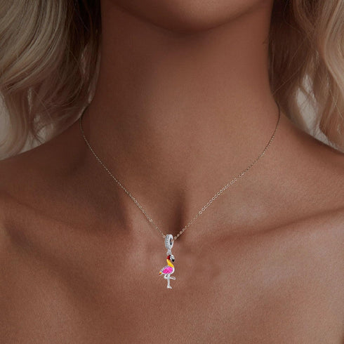 Flamingo Charm 925 Sterling Silver Bird Pendant Lucky Animal Bead for Pandora Charms Bracelet-Gift for Anniversary Birthday Christmas Day...