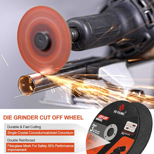 25Pcs 3 inch Cut Off Wheels with 1/4 in Mounting Mandrel Kit for Die Grinder, 3/8" Arbor Cutting Wheel with Pouch for Metal & Stainless Steel Rota...