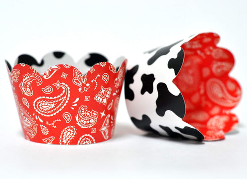 Cow and Bandana Cupcake Wrappers for Kids Birthday Parties, Baby Showers, Farm themed Bridal Showers/Weddings, and School Events. Set of 24 Revers...