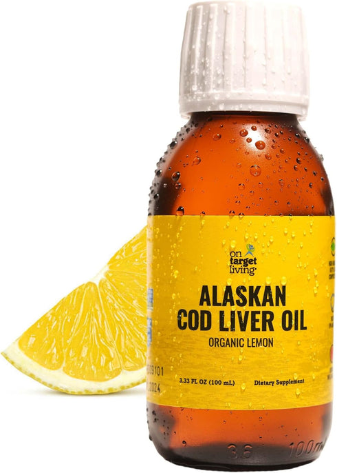 On Target Living Alaskan Cod Liver Oil- Travel Size 3.33 oz. | Naturally Occurring Vitamins A & D | Organic Lemon Flavor | Premium Line Caught Cod...