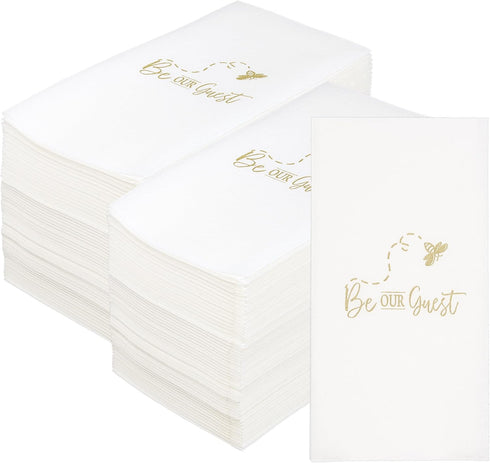 Guest Hand Towels - Disposable Hand Towels with Decorative Be Our Guest Housewarming Message for Bathroom - White Airlaid Paper Hand Towels Singul...