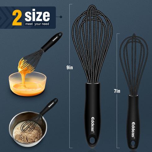 Mini Silicone Whisk, Small Silicone Whisk 7+9in, BPA free Non Scratch Coated Protect your Ceramic Pots and Pan.Perfect for Whisking, Beating, Mixi...