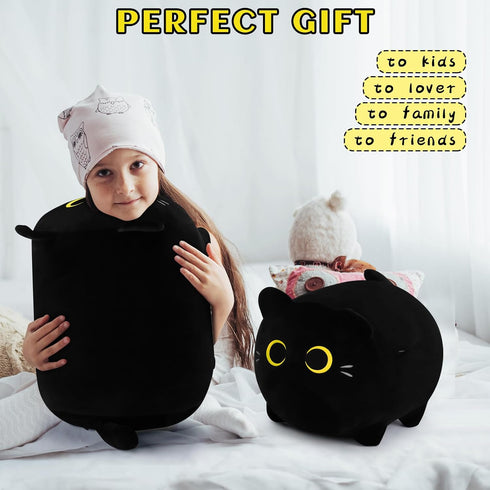 Black Cat Plush Pillows-16'' Black Cat Plushies, Gold Eyes Black Cat Plush, Cat Anime Plush Cute Plush Cat Plushie Stuffed Cat Stuffed Animals, So...