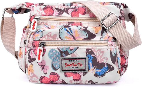 WITERY Crossboby Bag for Women - Waterproof Nylon Multi-Pocket Purse Floral Shoulder Bag Zipper Handbag Messenger Bag...