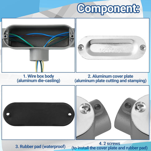 Tandefio 4 Pcs Threaded T Type Conduit Body, Stamped Steel Cover, Die Cast Aluminum Junction Box(1/2 Inch)...