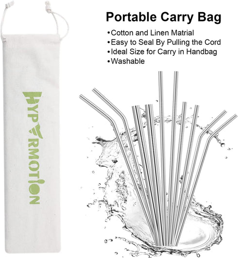Hypermotion Stainless Steel Straw, Food Grade Reusable Metal Drinking Straw Set with 2 Cleaning Brushes and Carry Pouch for Smoothie, Milkshake, C...