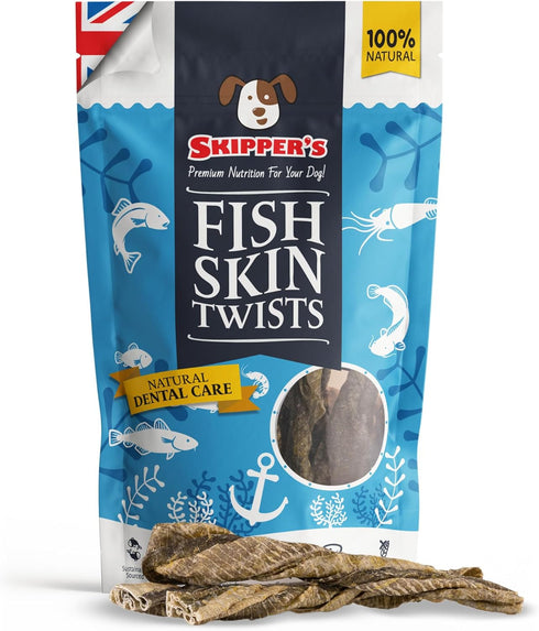 SKIPPER'S Cod Fish Skin Twists Dog Chews - 100% Fish Skin Grain Free Treats for Dogs, High in Protein & Low in Fat, Essential Omega 3 Oils | Great...