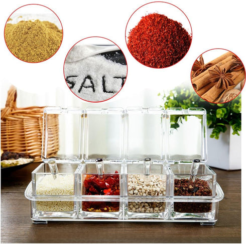 Clear Seasoning Box,V-Resourcing 4 Pieces Clear Seasoning Storage Container for Spice Salt Sugar Cruet,Condiment Jars with Spoons…...