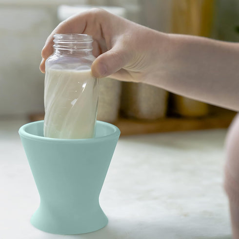 Boekee Baby Bottle Holder and Easy Hands Free Silicone Breast Pump Holder for One Handed Bottle Prep - Robins Egg, 1-Pack...