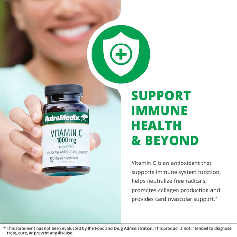 NutraMedix Vitamin C 1000mg - Antioxidants Supplement for Immune Support & Heart Health - Vitamin C from Ascorbic Acid - Vegan, Non-GMO (120 Veget...