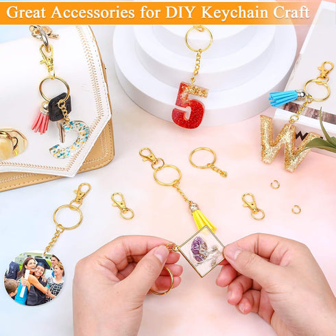 Keychain Rings for Crafts, Selizo 120pcs Gold Keychain Hardware Includes 60pcs Key Chain Hooks and 60pcs Key Rings for Keychains, Acrylic Blanks a...