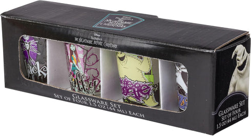 Silver Buffalo Disney Nightmare Before Christmas Featuring Jack Skellington, Sally, Oogie Boogie, and Zero 4 Pack Mini Glasses, 1.5 Ounces...