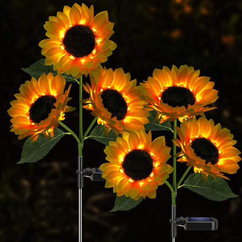 Solar Sunflower Lights, 800mA Solar Garden Light with Real Looking Flowers Outdoor Waterproof Solar Stake Lights for Back Yard, Flower Bed, Pathwa...