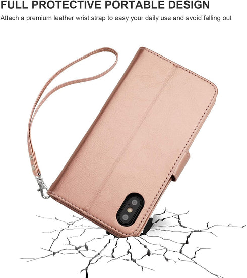 Bocasal for iPhone Xs Max Wallet Case with Card Holder PU Leather Magnetic Detachable Kickstand Shockproof Wrist Strap Removable Flip Cover for iP...