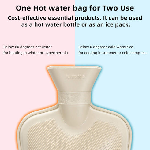 Hot Water Bottle Rubber with Soft Cover (2 Liter) Hot Water Bag for Cramps, Pain Relief, Removable Hot Cold Pack Hot Water Bed Warmer...