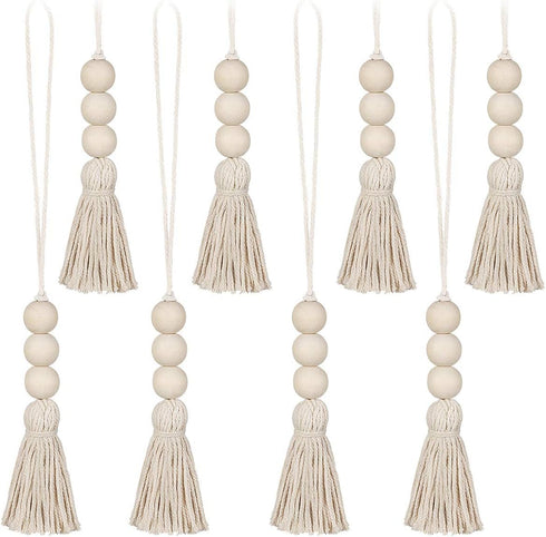 Garneck Wood Bead Garland,Farmhouse Tassels Beads, Rustic Country Decor Prayer Beads for Home Door Knob Christmas Decoration (1 Pack) (1pack) (8pa...