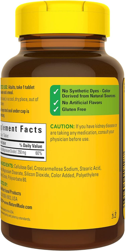 Nature Made Magnesium Oxide 250 mg, Magnesium Supplement for Muscle, Heart, Bone and Nerve Health Support, 200 Tablets, 200 Day Supply...