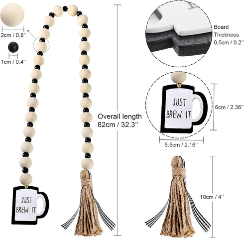 Jetec Coffee Bar Decor Wood Bead Garland with Tassel Coffee Bar Try Decor Accessories, Table, Shelf, Rustic Farmhouse Home...