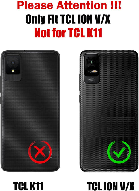for TCL ION X Case,TCL ION V Phone Case with Tempered Glass Screen Protector,Military Grade Heavy Duty Shockproof Protective Cover,with Ring Kicks...