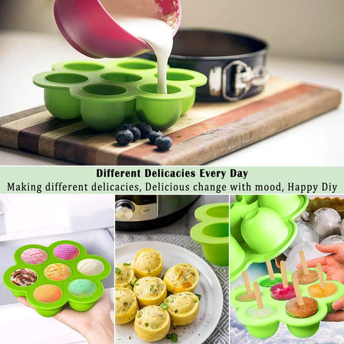 ROTTAY Silicone Egg Bites Molds and Steamer Rack Trivet with Heat Resistant Handles Fit Instant Pot Accessories, 7pcs set for 6qt & 8qt Electric P...