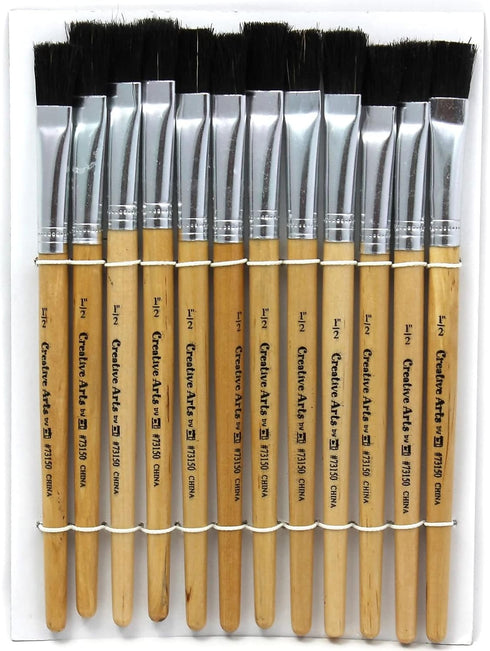 Charles Leonard Flat Tip Easel Paint Brushes with Short Stubby Handle, 0.50 Inch, Natural Handles and Black Bristles, 12-Pack (73150)...
