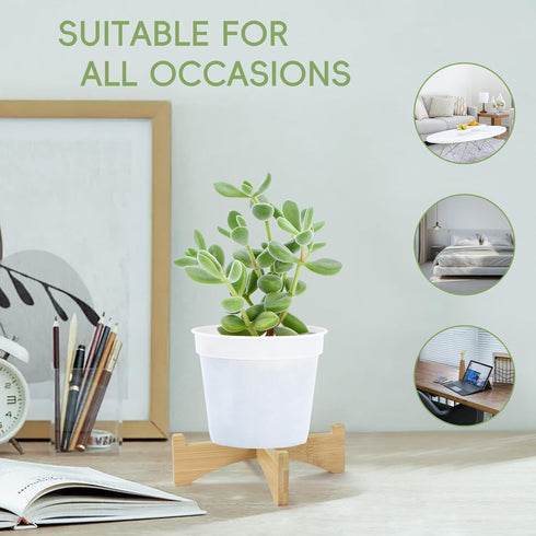 Bamboo Plant Stand Indoor Outdoor, Wooden Flower Pot Stand Fit 6 Inch Pots, Modern Planter Stand, Single Plant Holder Riser Rack Shelf for Patio H...