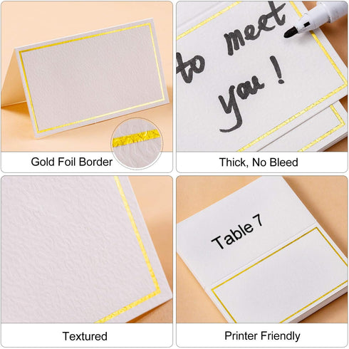 100Pcs Premium Place Cards, Small Table Cards with Gold Foil Border, Escort Cards, Name Cards, Wedding Place Cards for Wedding, Table, Dinner Part...