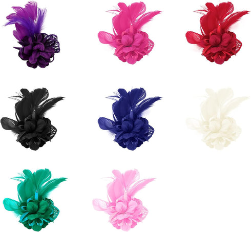 Women's Fascinator Feather Flower Pin Brooch Corsage Bridal Hairband Derby Hat Cocktail Party Wedding (A1 Purple)...