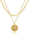 Layered Birth Flower Coin Necklace for Women 18K Gold Plated Double Layered Engraved Custom Floral Pendant Necklaces Dainty Birth Month Flower Dis...
