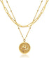 Layered Birth Flower Coin Necklace for Women 18K Gold Plated Double Layered Engraved Custom Floral Pendant Necklaces Dainty Birth Month Flower Dis...