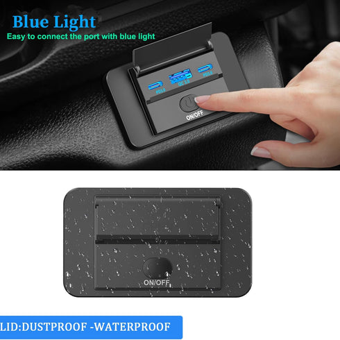 12V/24v USB Outlet 3 Charging Ports for Car RV Marine 12 Volt Wall Mount, 72w USB C Dual QC 3.0 One Piece Thin Panel Socket with Button Switch, RV...