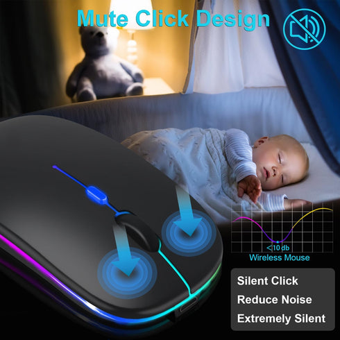 Wireless Bluetooth Mouse for iPad/MacBook Pro/Air/Laptop/pc Rechargeable Silent Mouse Portable Slim for Surface Pro/Lenovo/Samsung Tablet (LED/Bla...