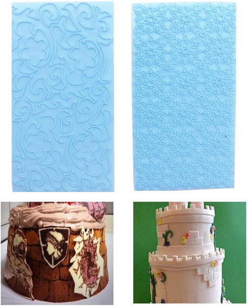 6 Pack Fondant Impression Mat Set Cake Decor Mold Set-Embossed Tree Bark/Flower/Cobblestone Texture Design Sugarcraft Decor Tool for Chocolate Cup...