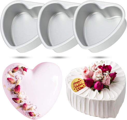 Mifoci 3 Pieces Heart Shaped Cake Pans Aluminum Cake Pans Heart Cake Mold for Baking DIY for Kitchen Wedding Party Valentine(Silver, 5.7 Inch)...