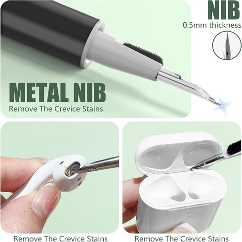 ?1 Pack? Airpods Earbuds Cleaner Kit for Airpods Pro 1 2 3,Cleaning Kit Pen Shape with Soft Brush Flocking Sponge Tool for Bluetooth Earphones Hea...