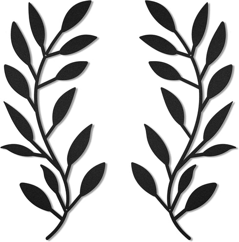 2 Pieces Metal Tree Leaf Wall Decor Vine Olive Branch Leaf Wall Art Wrought Iron Scroll Above The Bed, Living Room, Outdoor Decoration (Black)...