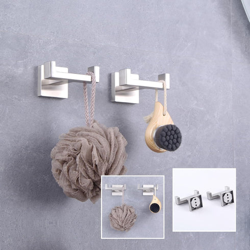 GERZWY Brushed Stainless Steel Coat/Robe Clothes Hook for Bath Kitchen Modern Hotel Style, Bathroom Double Towel Hook Wall Mounted 2 Pack...