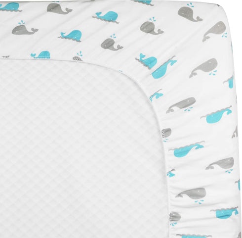 TL Care 100% Natural Breathable Cotton Jersey Knit Fitted Bassinet Sheet, Aqua Whale, 15" x 33", Soft Breathable, for Boys and Girls...
