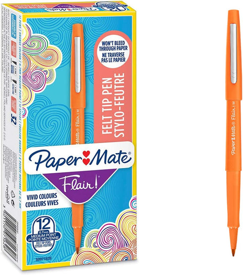 Paper Mate Flair Pen, 1.1mm Medium Tip, Orange, Box of 12...