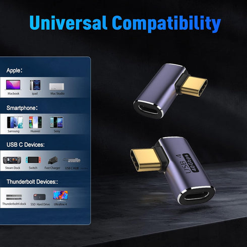 V VCOM USB C 90 Degree Adapter (2 Pack), 40Gbps Data Transfer USB Type C Male to Female Right Angle Extender for Steam Deck,Switch,Thunderbolt4, L...